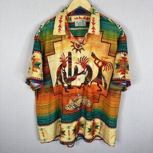Royaura Hawaiian Shirt Men’s XXL Kokopelli Southwest Tribal Print